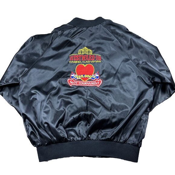 Vintage 80s 90s Westward HO Casino Mens Satin Bomber Jacket Heavily Embroidered - Picture 1 of 8